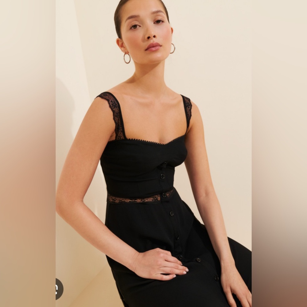 New Reformation Wynton Lace Midi Dress Black Size 2 - Picture 2 of 14